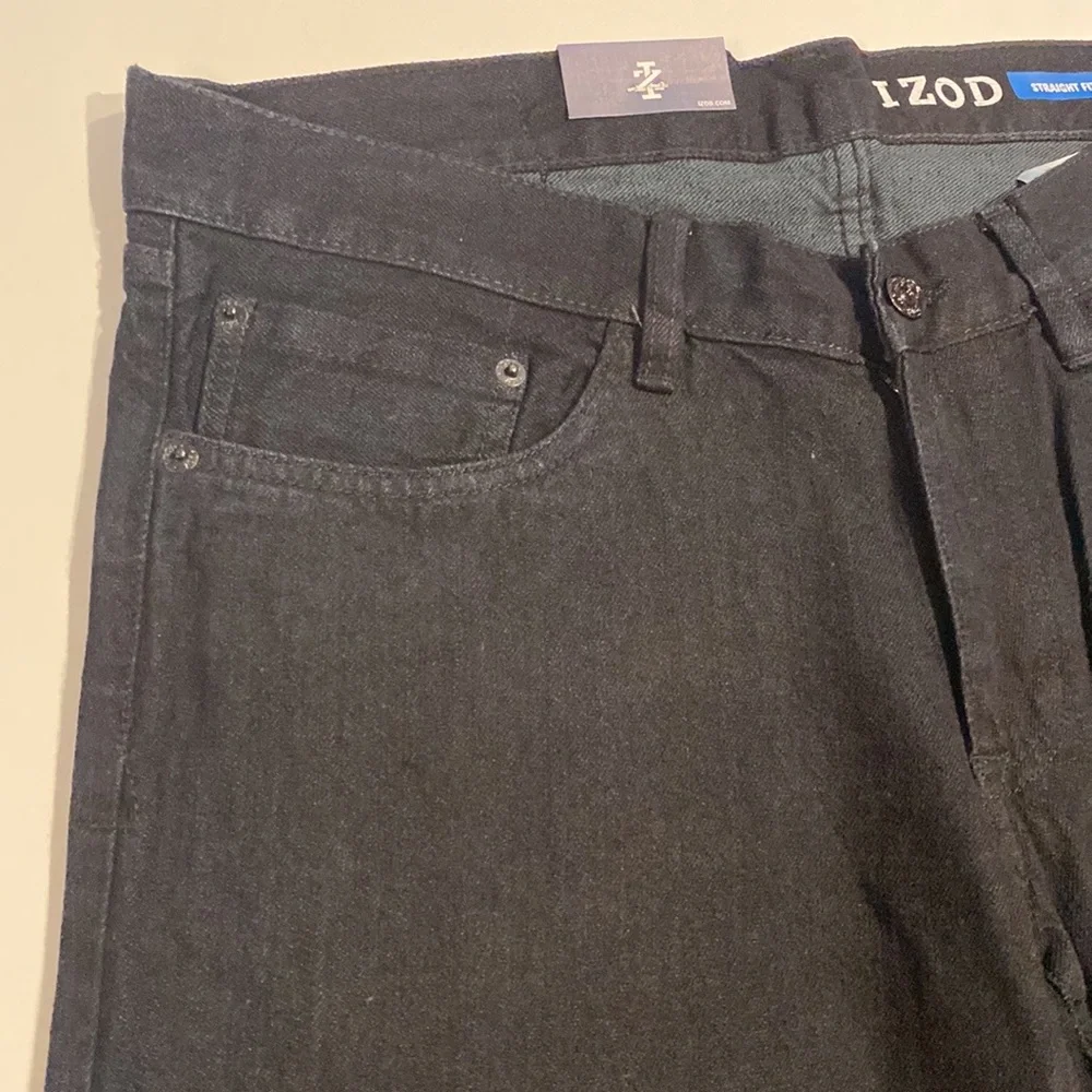 Izod SZ 34 x 30 Black Slim Straight Fit Denim Jeans New D23 - Picture 8 of 14